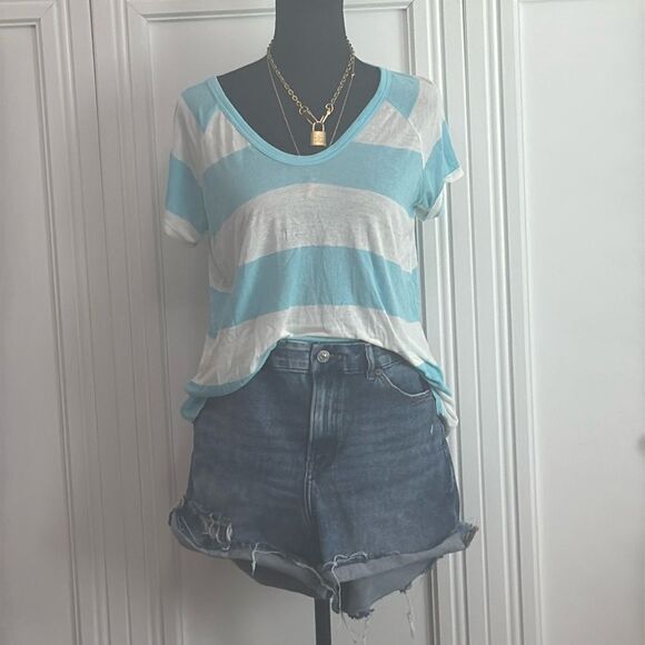 Soft Joie Teal and White Relaxed Short Sleeve Tee - Picture 1 of 6